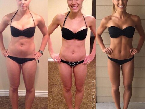 Fitnessblogster Kelsey Wells wil met deze beelden aantonen dat het cijfer op de weegschaal niet zo belangrijk is