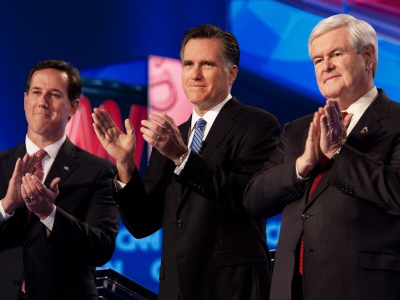 Rick Santorum, Mitt Romney en Newt Gingrich.