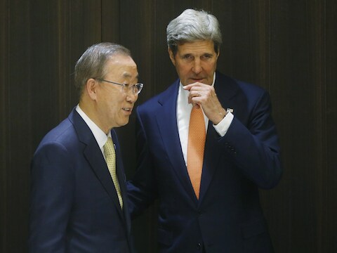 VN-secretaris-generaal Ban Ki-moon en John Kerry ontmoeten elkaar in het kader van het conflict in Gaza.