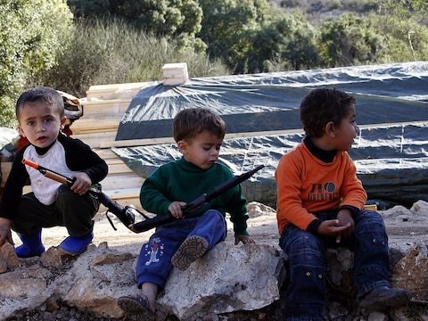 Syrische kinderen in een vluchtelingenkamp in Libanon.