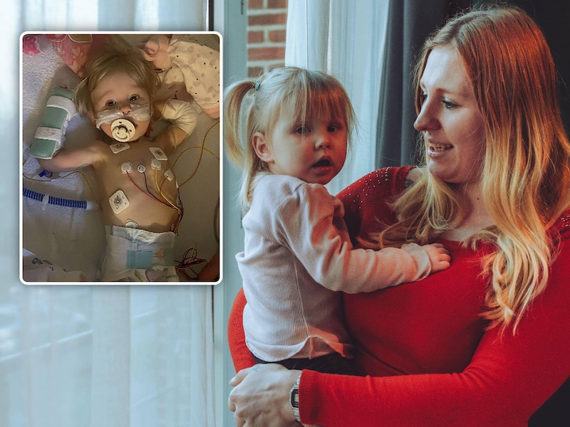 Lynora, hier met mama Laetitia, heeft een zeldzame hartafwijking.