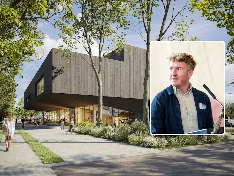 Zo zal het zwevende zwembad Neptunus in Wondelgem er gaan uitzien. Inzet: Schepen Bram Van Braeckevelt.
