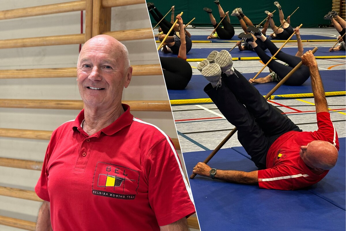 Toni Barczuk (80), de populaire en nog steeds erg lenige sportleraar van Fitness Gymclub Olympia.