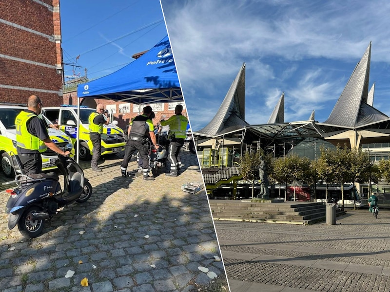 Bij controle bleek de bromfiets met een afstandsbediening sneller te kunnen rijden dan toegestaan., Het Vlinderpaleis in Antwerpen op de Bolivarplaats.