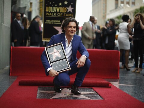 De Britse acteur Orlando Bloom op de Hollywood Walk of Fame.