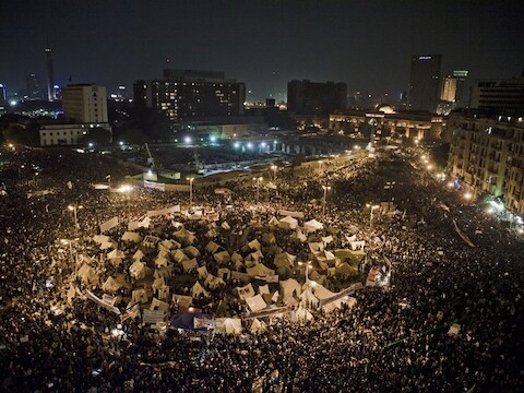 Het Tahrirplein in Caïro is opnieuw het hart van de betoging.