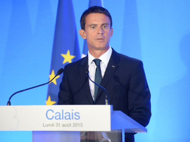 De Franse premier Valls in Calais vandaag.