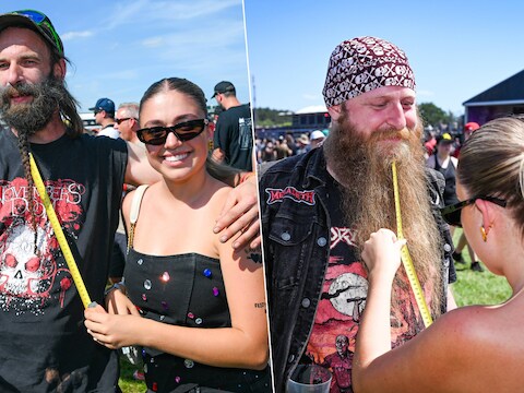 Zowel Danny (links) uit Knesselare als Franse metalfan Maxime hebben 37 centimer uit de kin groeien.