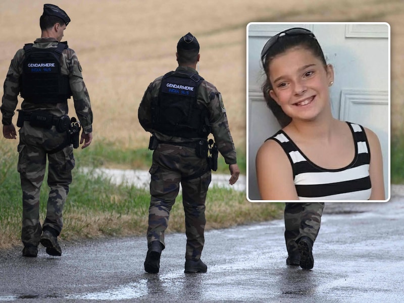 Gendarmes vlak bij de plaats waar een lichaam werd aangetroffen. / Inzet: de 11-jarige Lyhanna.