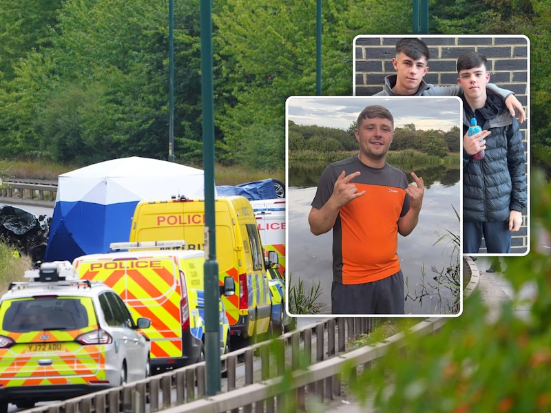 De plaats van de crash. Inzet links: Jacob Matusiak (23), inzet rechts: Theo Rae (17) en Cole Robert Worthy (16). 