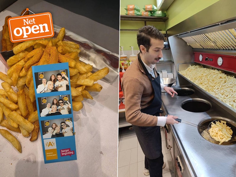(l.) Belgische frieten blijven centraal staan in de frituur die al achttien jaar in de Seefhoek gevestigd is. (r.) Wali Sediqi (30) bakt voortaan zelf de frieten bij Antwerp-Frit in de Lange Beeldekensstraat.
