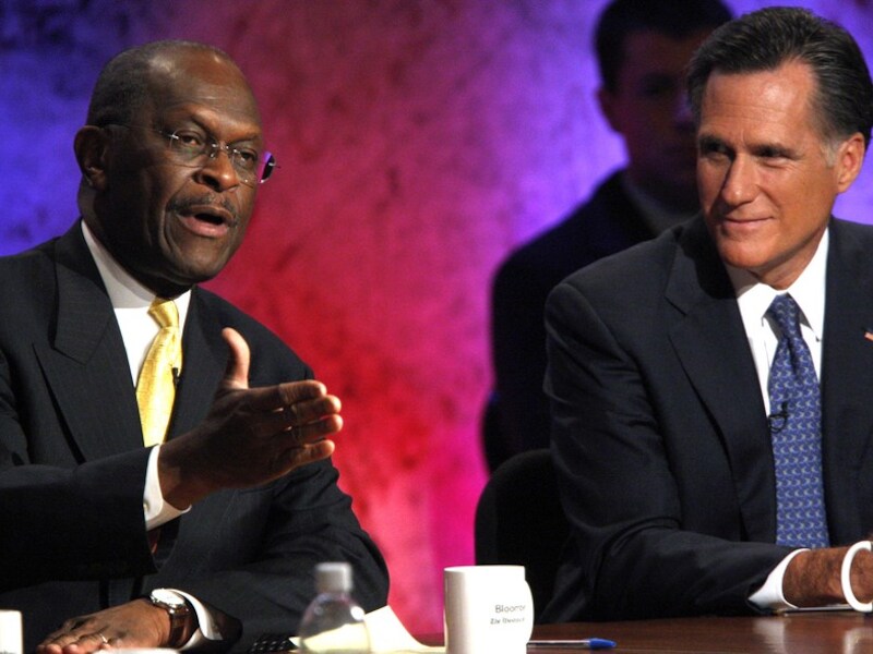 Herman Cain en Mitt Romney.