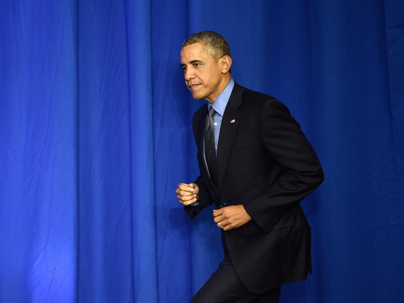 Amerikaans president Obama tijdens zijn persconferentie in Parijs.