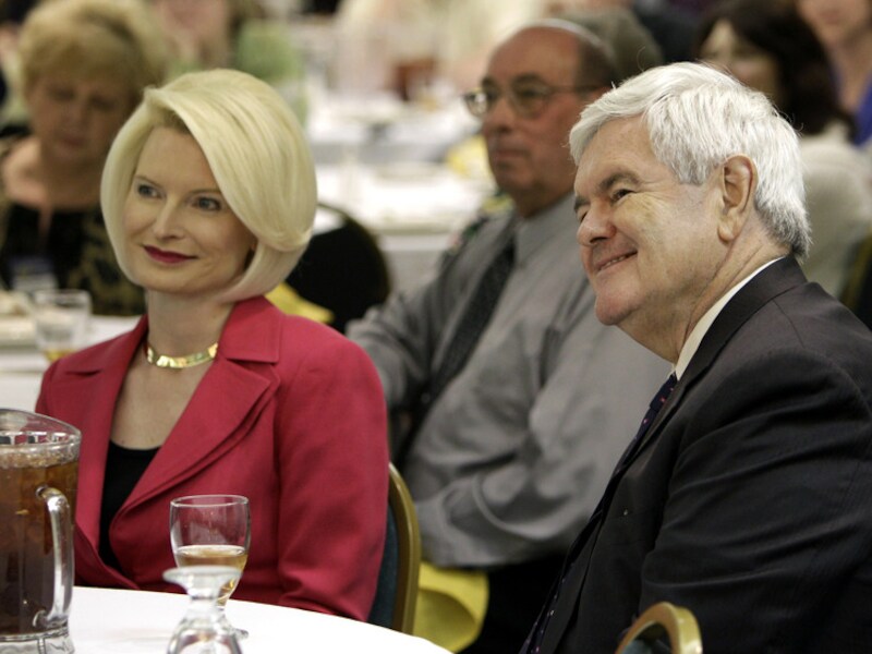 Newt Gingrich in het gezelschap van zijn 23 jaar jongere echtgenote Callista.