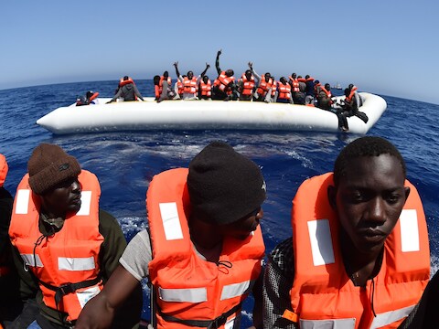 Vluchtelingen tijdens een eerdere reddingsactie bij Libië
