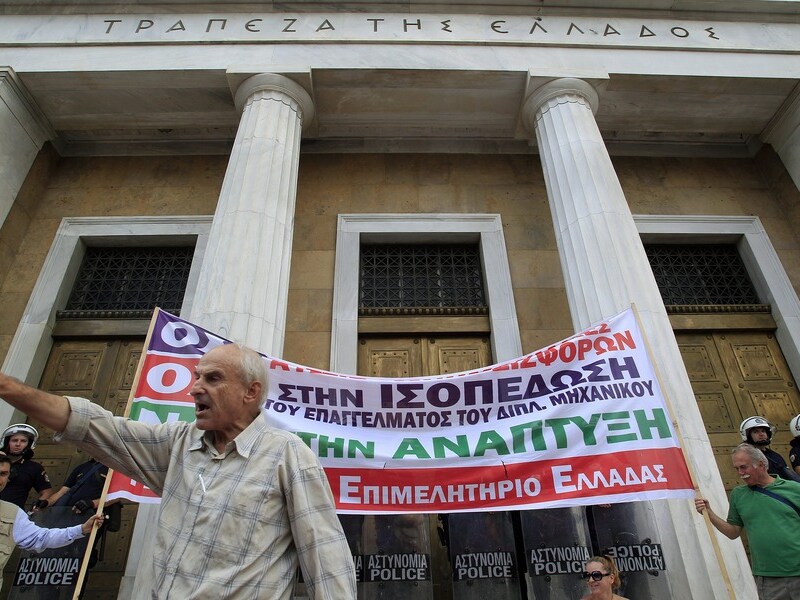 Demonstranten tijdens een betoging in Athene twee dagen geleden.