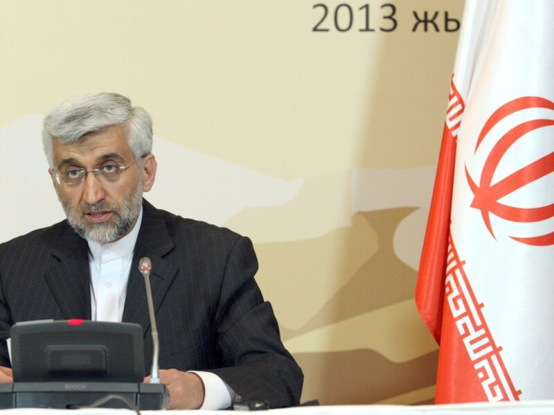 Saeid Jalili, hoofdonderhandelaar voor Iran, op een persconferentie na de onderhandelingen.