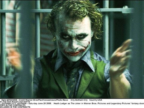 Wijlen Heath Ledger als 'The Joker', de vijand van Batman in de gelijknamige films.