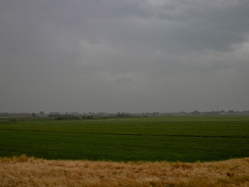 Zwaar bewolkt met wat lichte regen in Nazareth-De Pinte in de namiddag