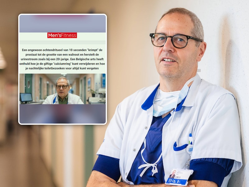 Uroloog Piet Hoebeke is één van de artsen die opduikt in een valse video (zie inzet).