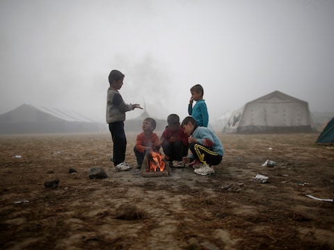 Koerdische Jezidi-kinderen in het vluchtelingenkamp van Idomeni.