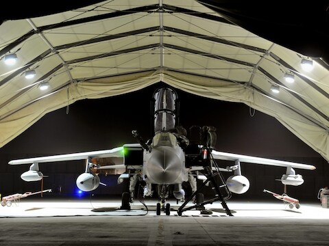 Een Tornado-gevechtstoestel van de Britse Royal Air Force.