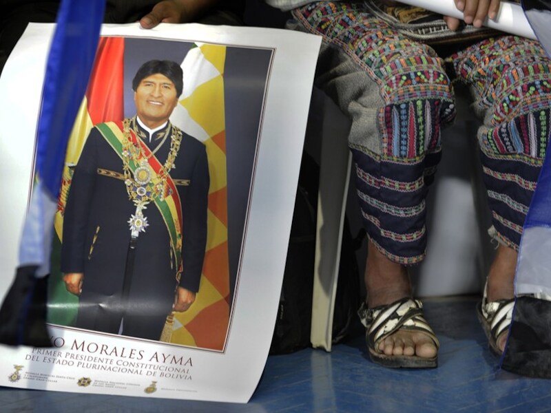 Een afbeelding van de Boliviaanse president Evo Morales.
