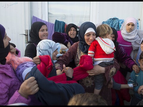 Syrische vrouwen in een Turks vluchtelingenkamp.