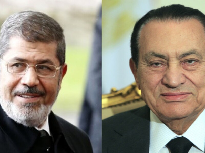 Mohammed Mursi en zijn voorganger Hosni Moebarak