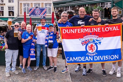 Rangers-supporters amuseren zich in hartje Brugge, Club roept fans op om in blauw-zwarte kleren naar stadion te komen