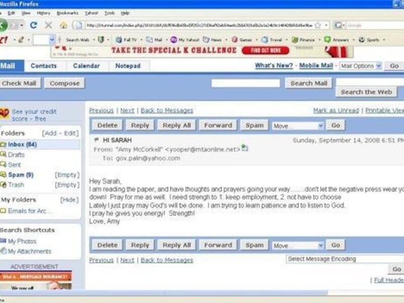 Gawker.com zette enkele screenshots van Palins e-mailaccount online.