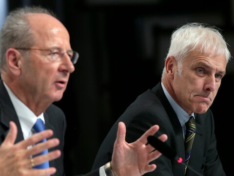 Volkswagen-toplui Hans-Dieter Pötsch en Matthias Müller.
