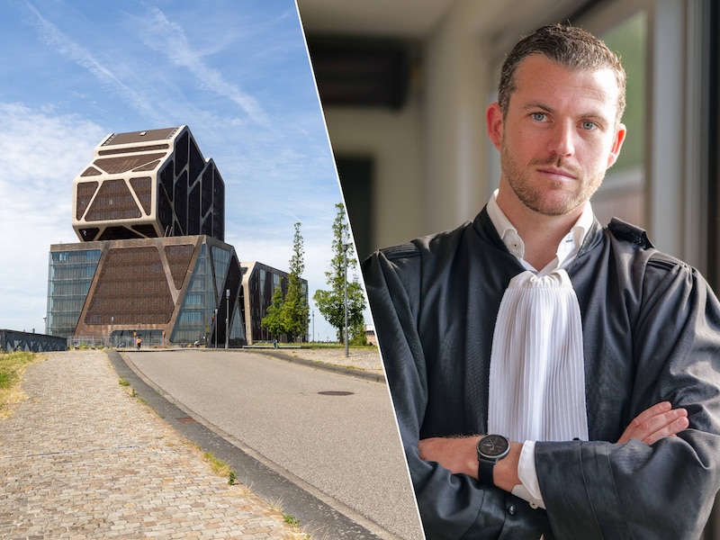 Links: de rechtbank van Hasselt. Rechts: Advocaat Robby Loos nam het tijdens de zaak op voor de dakloze vrouw.