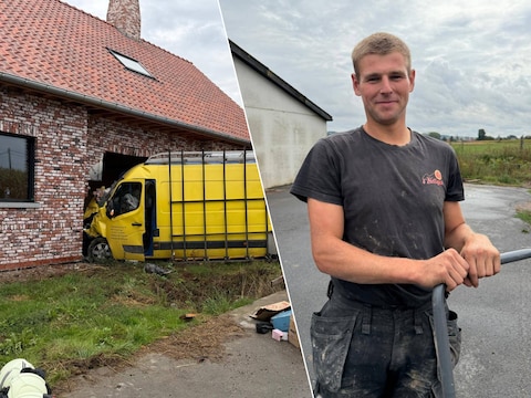 Langs de Ouderdomseweg in Reningelst (Poperinge) belandde een bestelwagen in een woning in aanbouw. Voor eigenaar Jelle Landuyt is het al de derde keer dat zo’n ongeval plaatsvindt.