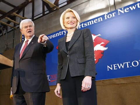Newt Gingrich en zijn huidige vrouw Callista waarmee hij tijdens zijn vorig huwelijk een affaire had.