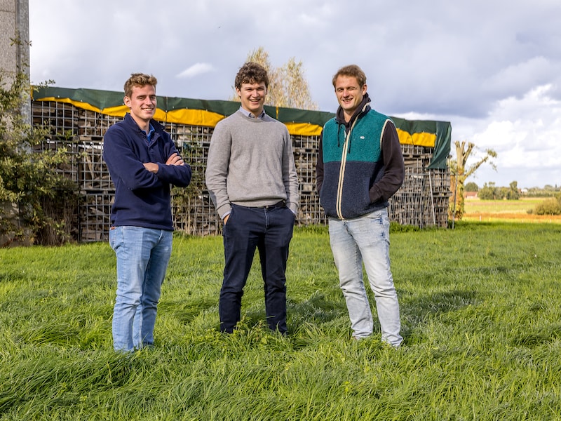 We zien Jarne Vannieuwenhuyze, Léon Verbauwhede en Robbe Dejonckheere op de site van Vabo-Rent in Tielt. Luiz De backer was verontschuldigd voor de foto.