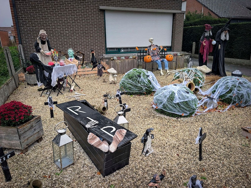 In de Zuidlaan werd een voortuin volledig omgetoverd in horrordecor