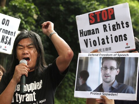Supporters van Snowden in Hong Kong.