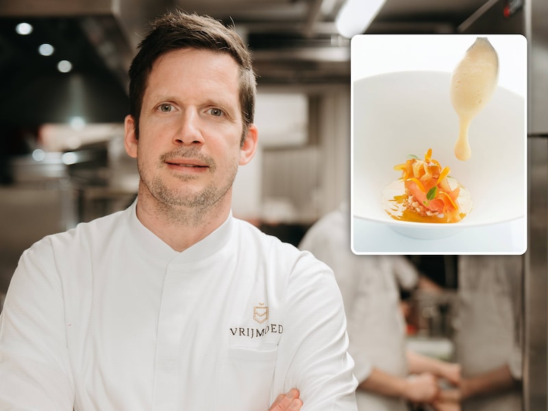Michaël Vrijmoed van sterrenzaak Vrijmoed in Gent. Inzet: een dessert met wortel en een sabayon van Riesling.