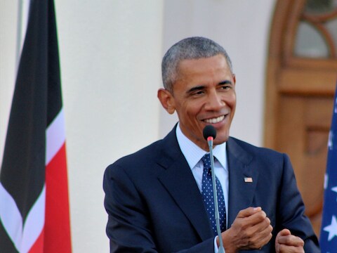 President Barack Obama tijdens een persconferentie in Kenia.
