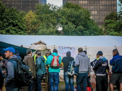Asielzoekers in het Brusselse Maximiliaanpark in september 2015.
