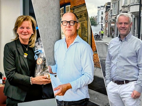 Ann Van de Steen (Vooruit) in de gemeenteraad van Aalst., Marc Van Schuylenbergh., Schepen Iwein De Koninck (cd&v).