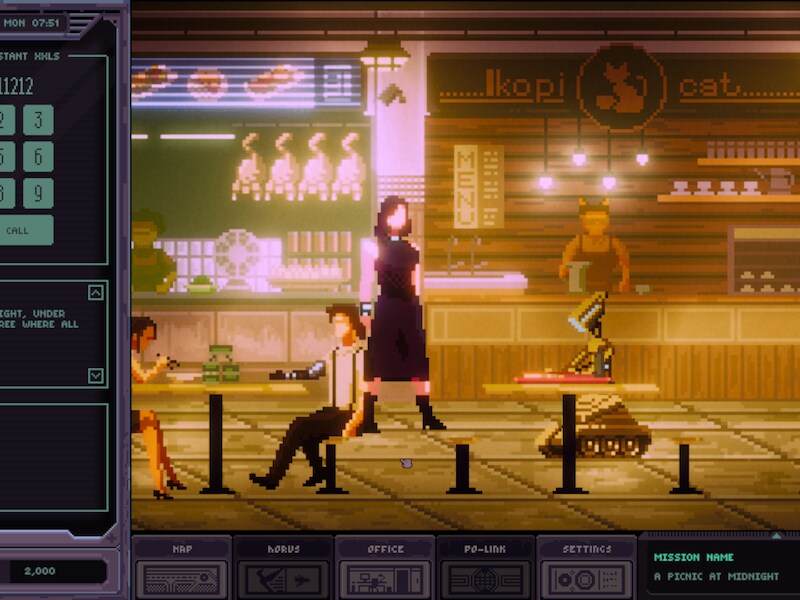De mooie pixelgraphics van 'Chinatown Detective Agency' worden wat tekortgedaan door de te drukke interface.