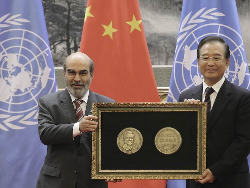 José Graziano da Silva, directeur-generaal van de FAO (links), met de Chinese premier Wen Jiabao.