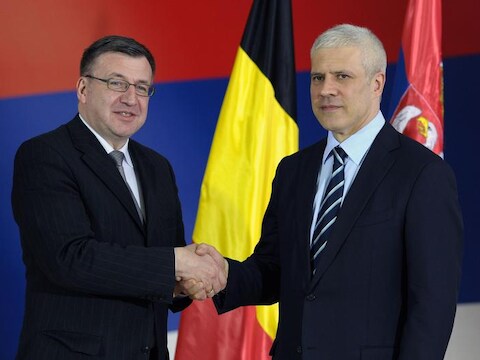 Minister van Buitenlandse Zaken Steven Vanackere (CD&amp;V) en de Servische president Boris Tadic.