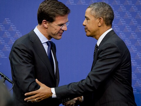 Premier Mark Rutte en de Amerikaanse president Barack Obama bij een bezoek van de president aan Nederland in maart.