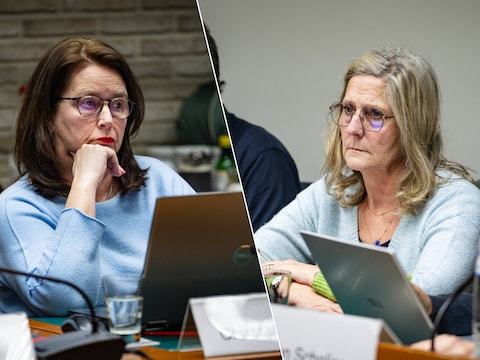 Chantal Jacobs (N-VA) (links) en schepen Vera Goris (CD&V) in de gemeenteraad. 