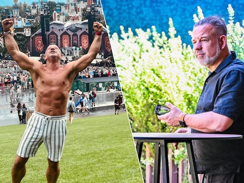 Cain Ransbottyn enkele jaren geleden op Tomorrowland / Diezelfde Ransbottyn vrijdag in het mediadorp van Tomorrowland.