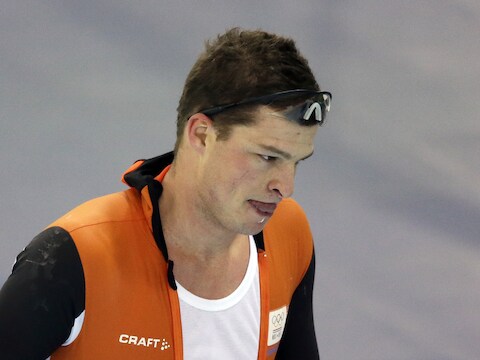 Sven Kramer, teleurgesteld na zijn zilveren 10 km.