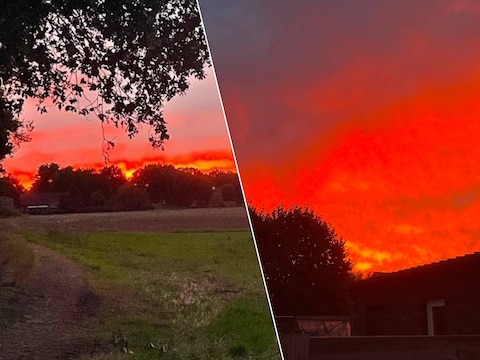De hemel kleurde rood in het Oost-Vlaamse Ertvelde.